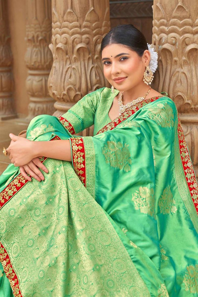 Banarasi Style silk Fabric Sea Green Color Weaving Work Brilliant Saree Clothsvilla