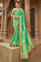 Load image into Gallery viewer, Banarasi Style silk Fabric Sea Green Color Weaving Work Brilliant Saree Clothsvilla