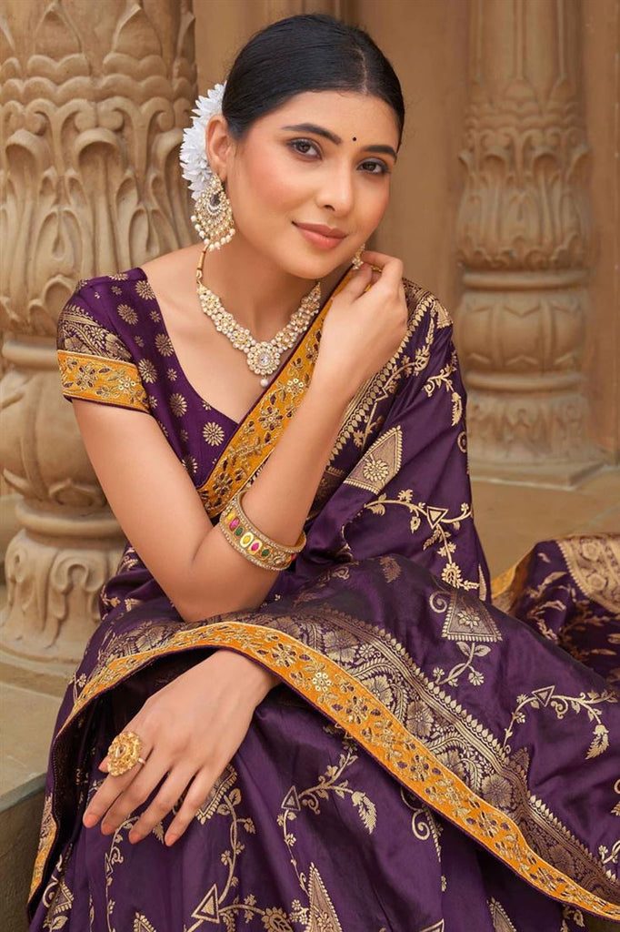 Banarasi Style silk Fabric Weaving Work Imposing Saree Purple Color Clothsvilla