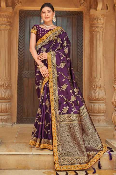 Banarasi Style silk Fabric Weaving Work Imposing Saree Purple Color Clothsvilla Main image