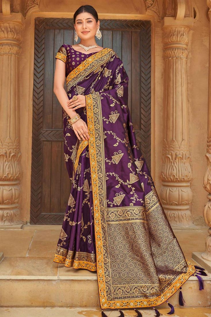 Banarasi Style silk Fabric Weaving Work Imposing Saree Purple Color Clothsvilla