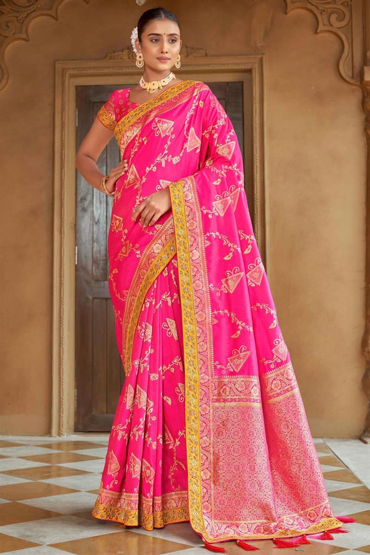 Magenta Colour Banarasi Saree | Magenta Silk Saree In Woven Silk