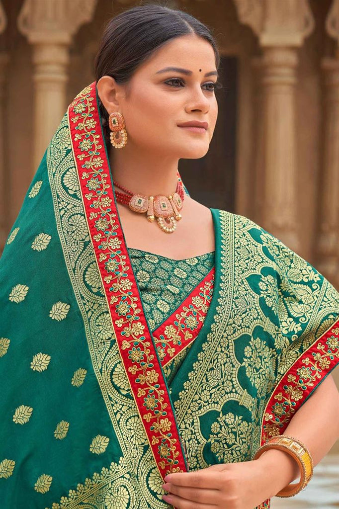 Banarasi Style silk Fabric Weaving Work Chic Saree In Teal Color Clothsvilla