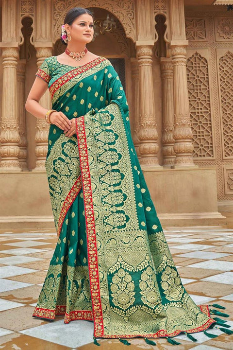 Banarasi Style silk Fabric Weaving Work Chic Saree In Teal Color Clothsvilla Main image