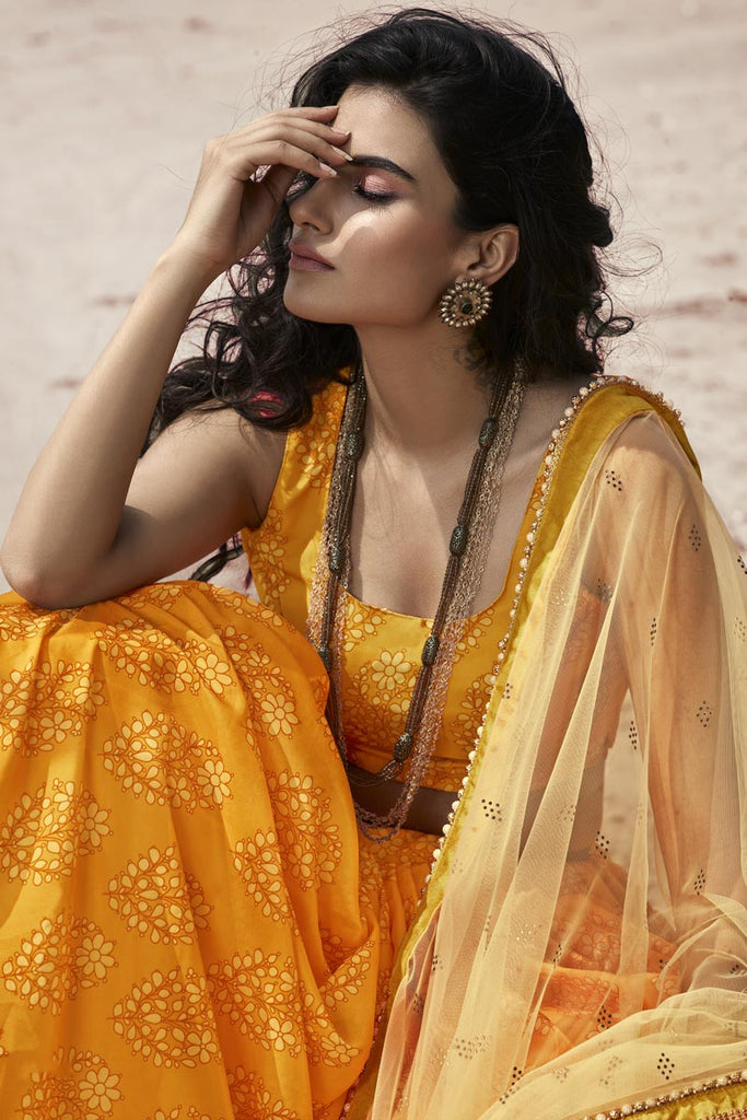 Yellow Color Sangeet Wear Organza Fabric Printed Lehenga Choli Clothsvilla