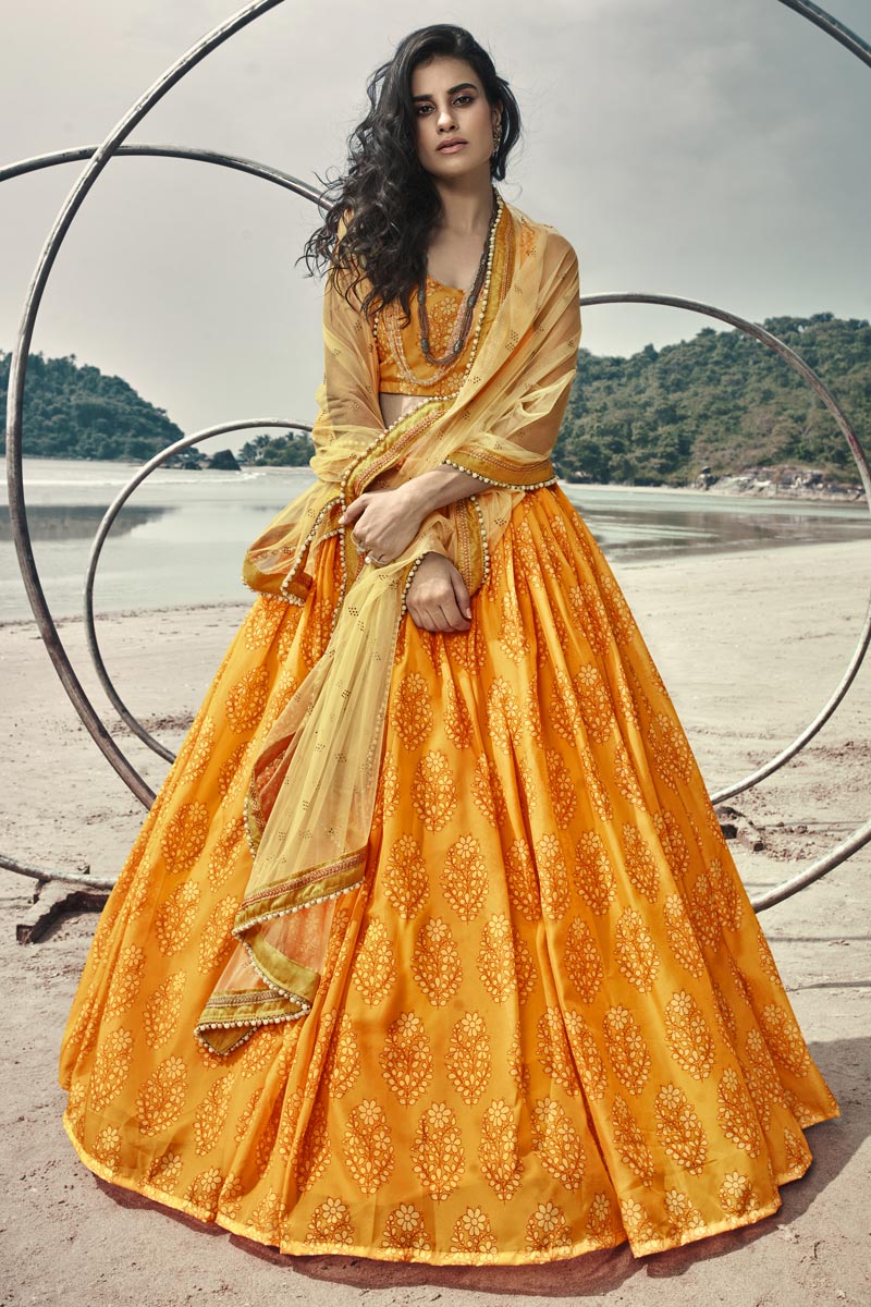 Yellow Color Sangeet Wear Organza Fabric Printed Lehenga Choli Clothsvilla Main image