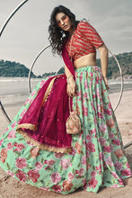 Load image into Gallery viewer, Sea Green Color Wedding Wear Fancy Organza Fabric Printed Lehenga Choli Clothsvilla