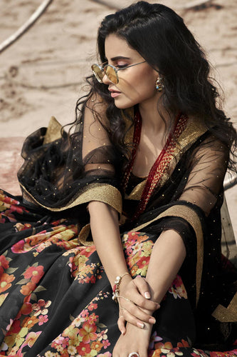 Organza Fabric Wedding Wear Fancy Black Color Printed Lehenga Choli Clothsvilla