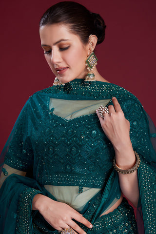 Royal Teal Georgette Lehenga With Intricate Embroidered And Zarkan Work Clothsvilla