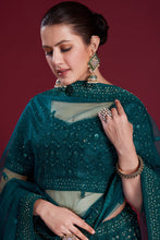 Load image into Gallery viewer, Royal Teal Georgette Lehenga With Intricate Embroidered And Zarkan Work Clothsvilla