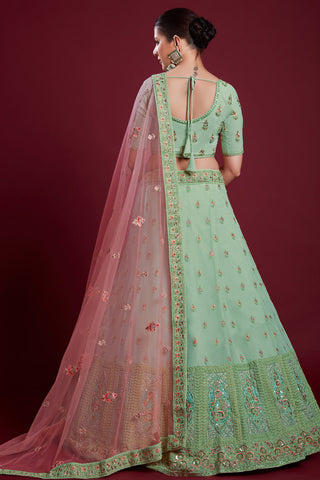 Elegant Sea Green Georgette Lehenga With Thread Work and Zarkan Work Clothsvilla