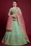 Elegant Sea Green Georgette Lehenga With Thread Work and Zarkan Work Clothsvilla