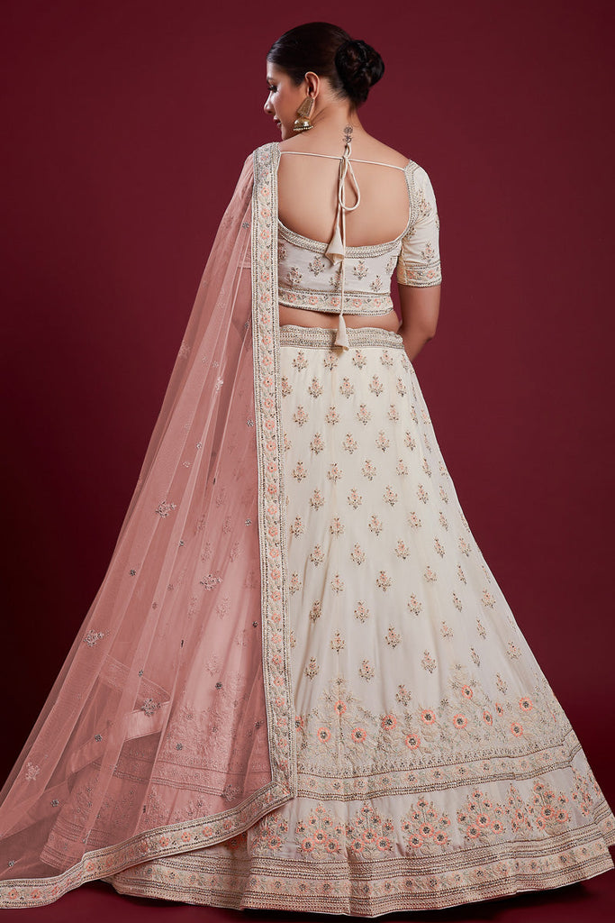 Enchanting White Georgette Lehenga With Intricate Embroidered and Thread Work Clothsvilla