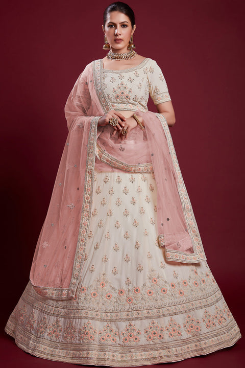Enchanting White Georgette Lehenga With Intricate Embroidered and Thread Work Clothsvilla Main image