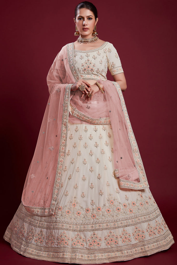 Enchanting White Georgette Lehenga With Intricate Embroidered and Thread Work Clothsvilla