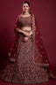 Stunning Burgundy Color Net Lehenga With Thread Work and Zarkan Work Clothsvilla