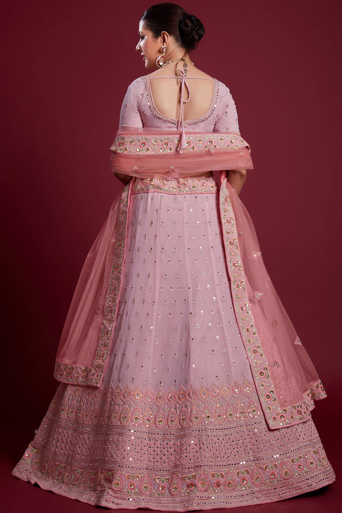 Majestic Pink Georgette Lehenga With Intricate Embroidered and Zarkan Work Clothsvilla