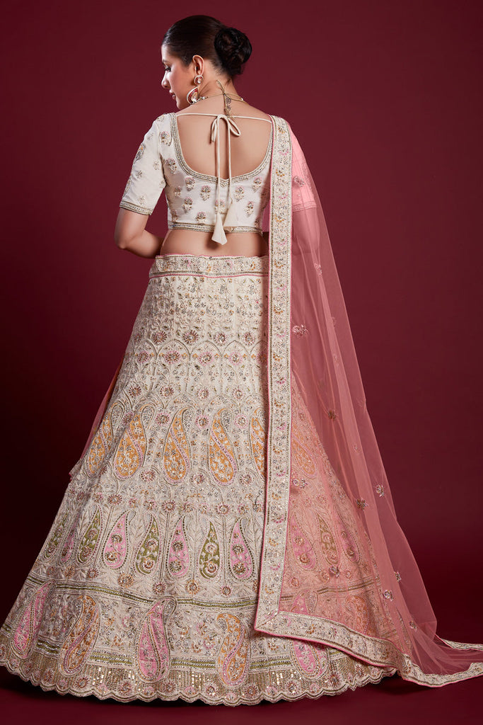 Radiant Off White Georgette Lehenga With Embroidered and Thread Work Clothsvilla