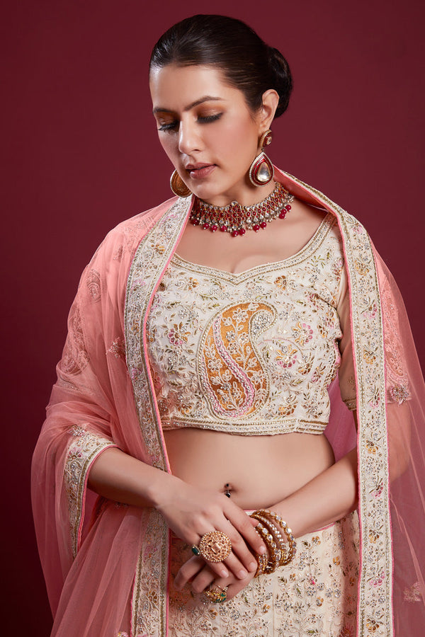 Radiant Off White Georgette Lehenga With Embroidered and Thread Work Clothsvilla