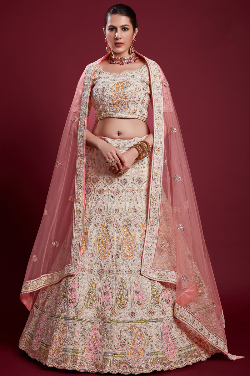 Radiant Off White Georgette Lehenga With Embroidered and Thread Work Clothsvilla Main image