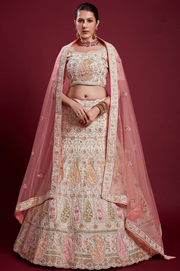 Radiant Off White Georgette Lehenga With Embroidered and Thread Work Clothsvilla
