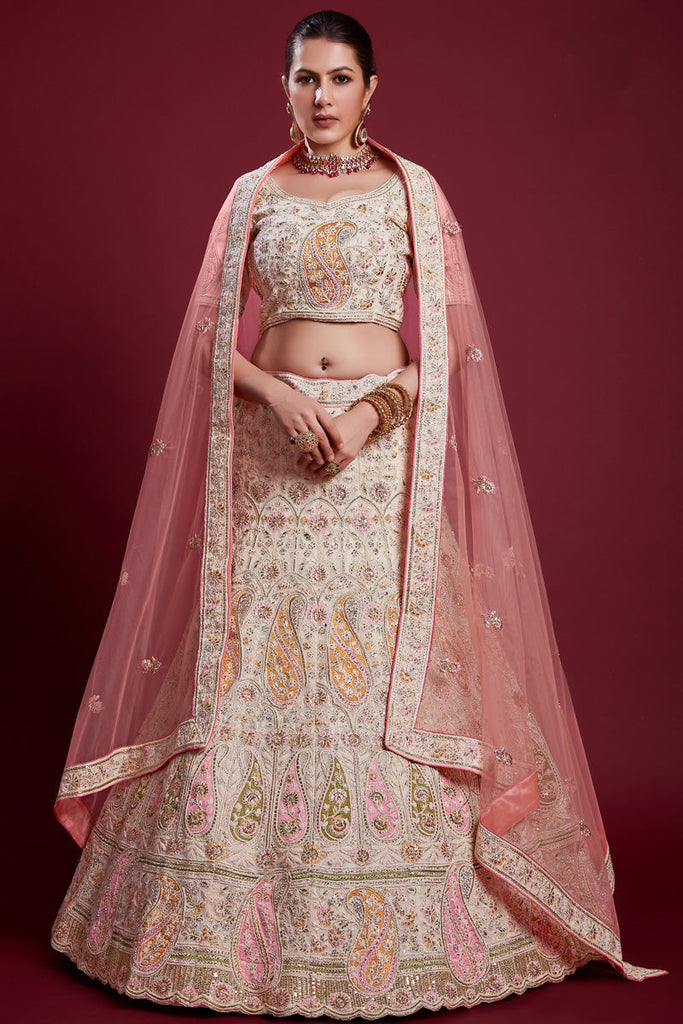 Radiant Off White Georgette Lehenga With Embroidered and Thread Work Clothsvilla