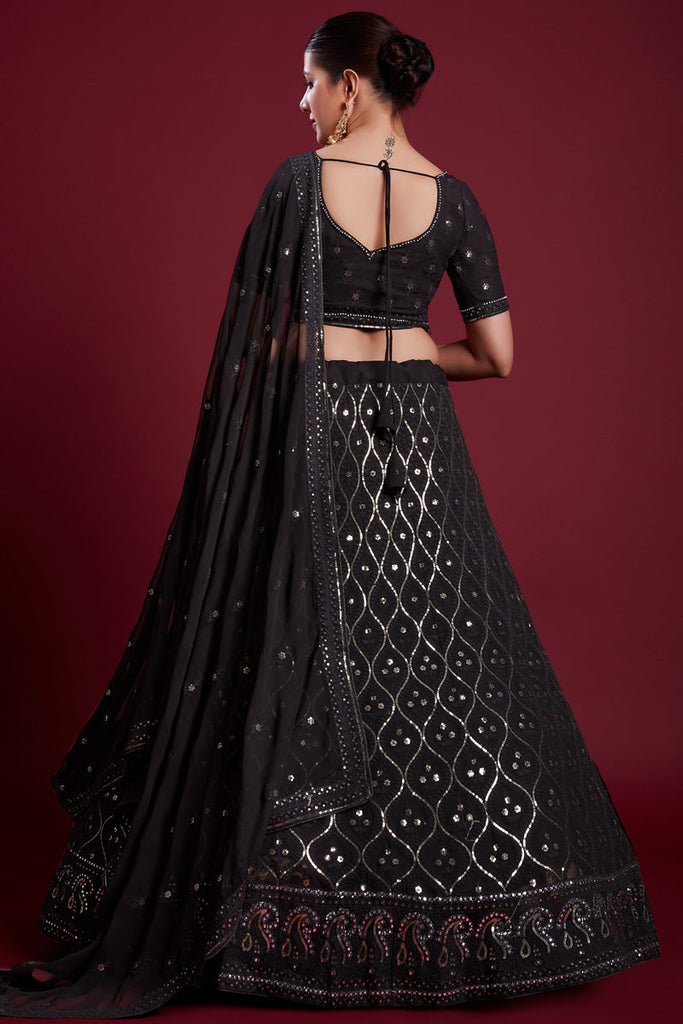 Regal Black Georgette Lehenga With Intricate Embroidered  and Zarkan Work Clothsvilla