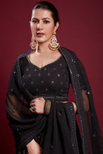 Load image into Gallery viewer, Regal Black Georgette Lehenga With Intricate Embroidered  and Zarkan Work Clothsvilla