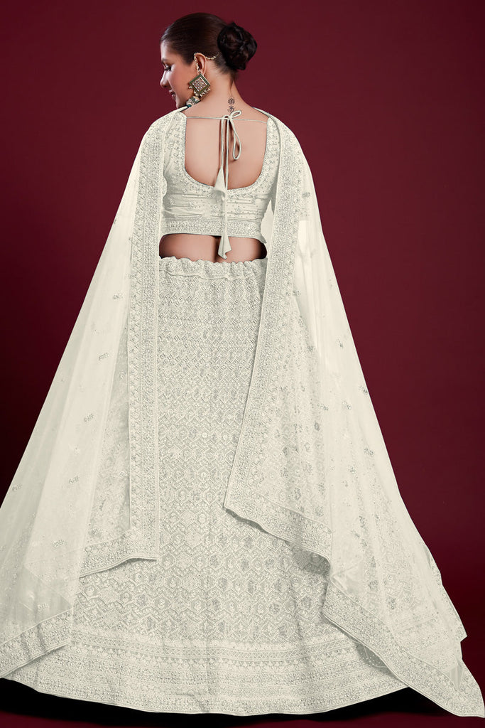 Luxurious White Georgette Lehenga With Embroidered and Thread Work Clothsvilla