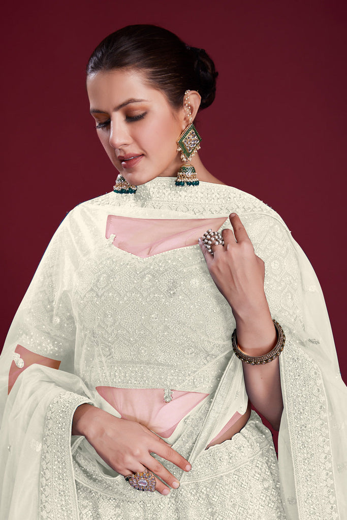 Luxurious White Georgette Lehenga With Embroidered and Thread Work Clothsvilla