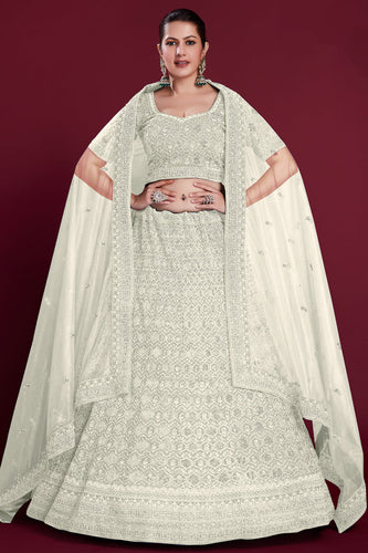 Luxurious White Georgette Lehenga With Embroidered and Thread Work Clothsvilla