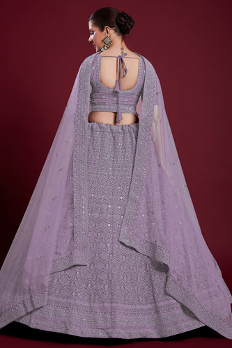 Ravishing Lavender Color Georgette Lehenga With Exquisite Embroidered for Wedding Clothsvilla