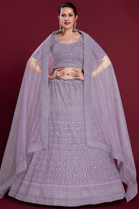 Ravishing Lavender Color Georgette Lehenga With Exquisite Embroidered for Wedding Clothsvilla Main image