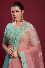 Load image into Gallery viewer, Stunning Cyan Color Georgette Lehenga With Zarkan Embellishments for Wedding Clothsvilla