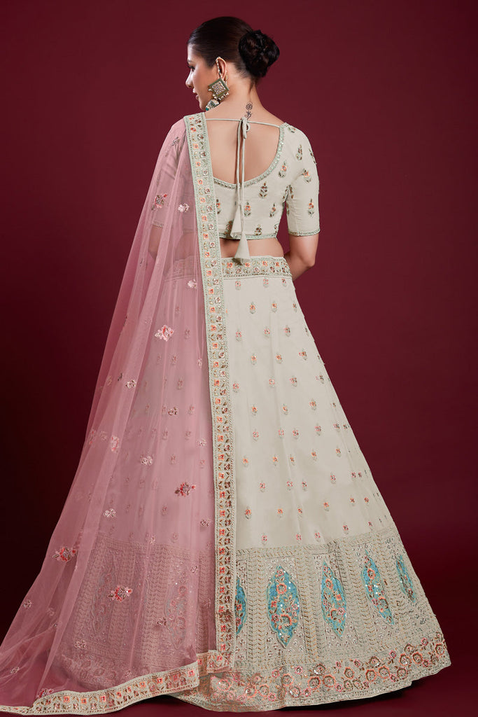 Luxurious Off White Georgette Lehenga With Fine Embroiderred for Special Occasions Clothsvilla