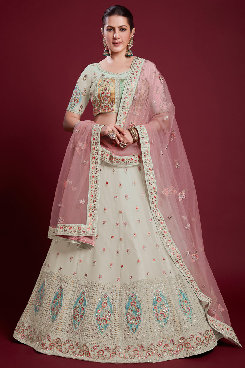 Luxurious Off White Georgette Lehenga With Fine Embroiderred for Special Occasions Clothsvilla Main image