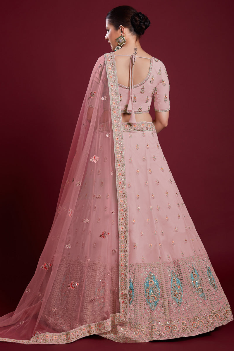 Beautiful Pink Georgette Lehenga With Sparkling Zarkan Work for Wedding Clothsvilla