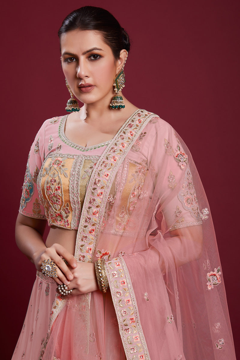 Beautiful Pink Georgette Lehenga With Sparkling Zarkan Work for Wedding Clothsvilla