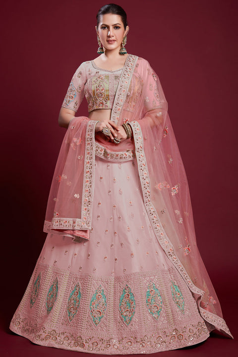 Beautiful Pink Georgette Lehenga With Sparkling Zarkan Work for Wedding Clothsvilla Main image