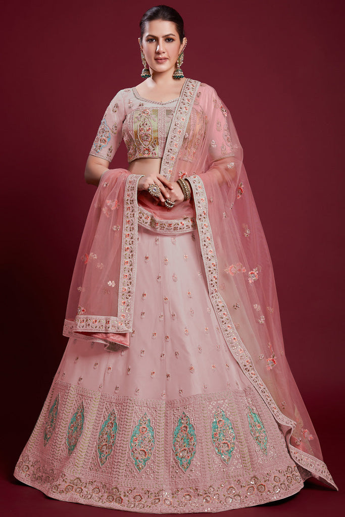 Beautiful Pink Georgette Lehenga With Sparkling Zarkan Work for Wedding Clothsvilla