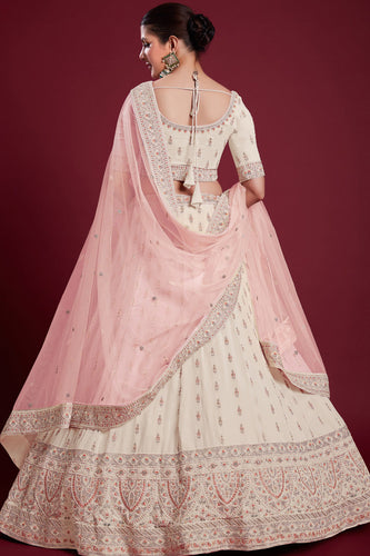Elegant Georgette Off White Lehenga With Embroidered  for Traditional Events Clothsvilla