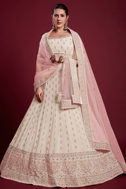 Elegant Georgette Off White Lehenga With Embroidered  for Traditional Events Clothsvilla Main image