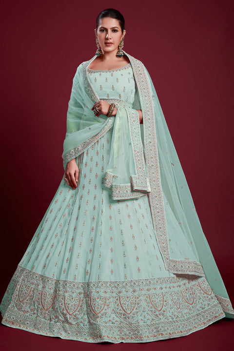 Glamorous Light Cyan Color Georgette Embroidered Lehenga Fo Wedding Functions Clothsvilla Main image