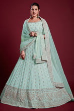 Load image into Gallery viewer, Glamorous Light Cyan Color Georgette Embroidered Lehenga Fo Wedding Functions Clothsvilla