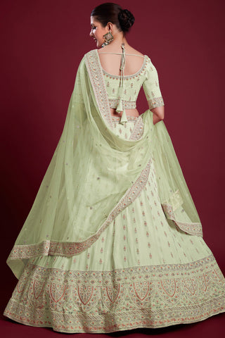 Majestic Sea Green Georgette Lehenga With Fine Thread Work and Zarkan Work Clothsvilla