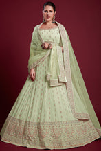 Load image into Gallery viewer, Majestic Sea Green Georgette Lehenga With Fine Thread Work and Zarkan Work Clothsvilla
