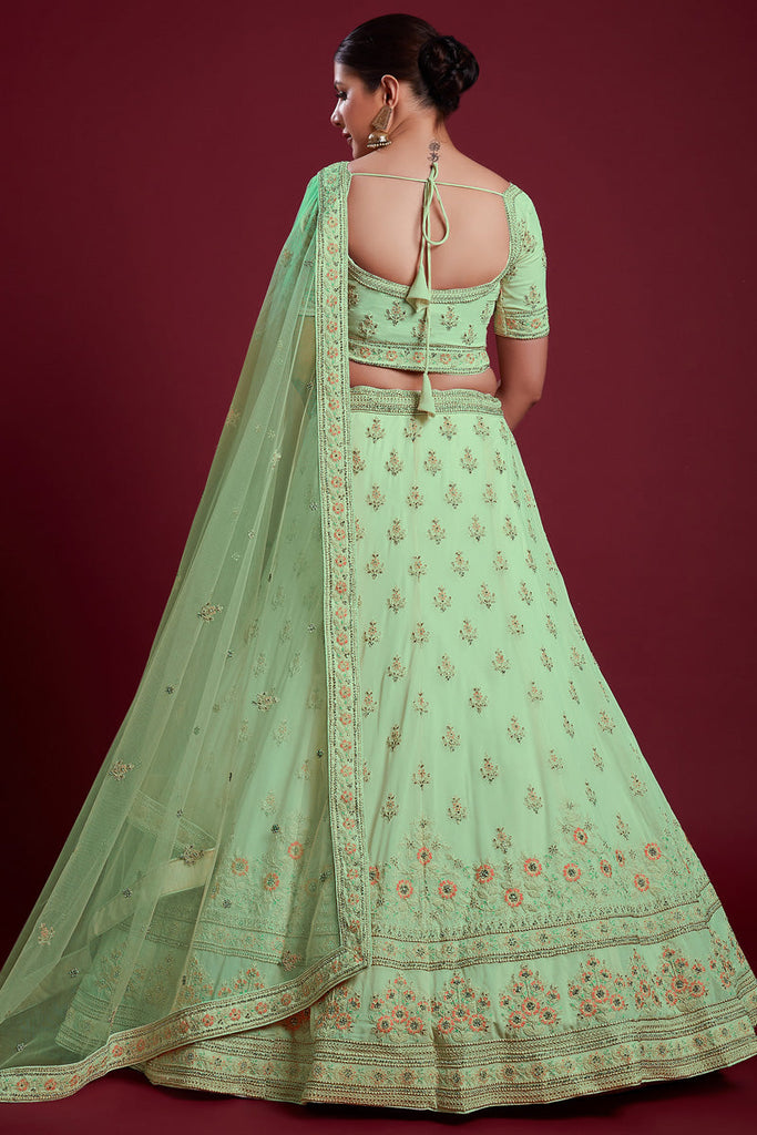 Radiant Sea Green Georgette Lehenga With Sparkling Zarkan Embellishments for Special Occasions Clothsvilla