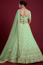 Load image into Gallery viewer, Radiant Sea Green Georgette Lehenga With Sparkling Zarkan Embellishments for Special Occasions Clothsvilla