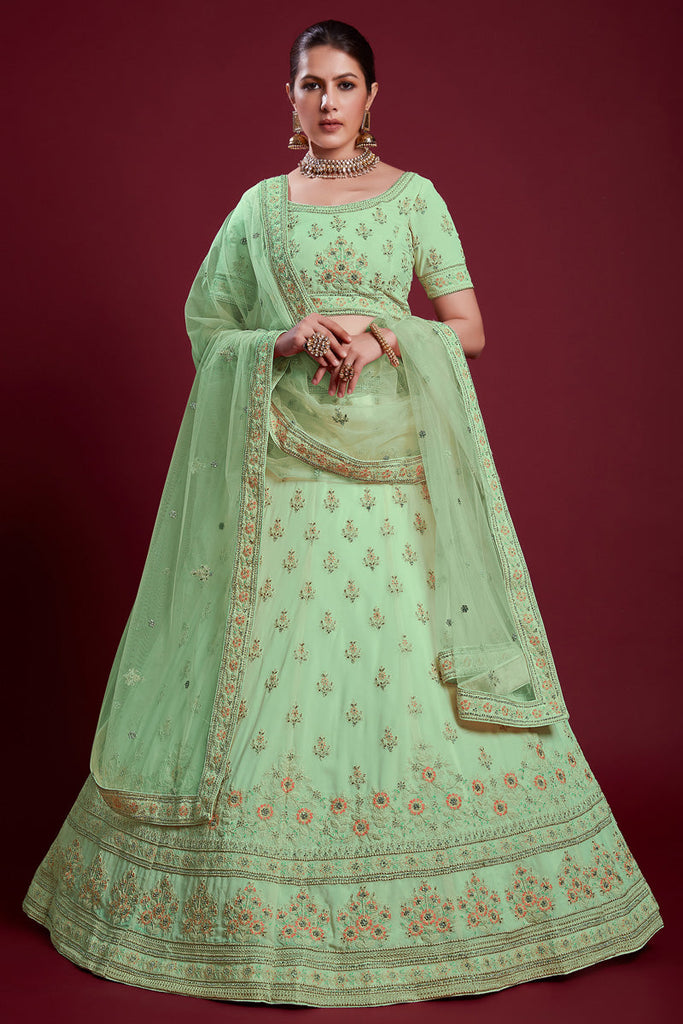 Radiant Sea Green Georgette Lehenga With Sparkling Zarkan Embellishments for Special Occasions Clothsvilla