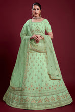 Load image into Gallery viewer, Radiant Sea Green Georgette Lehenga With Sparkling Zarkan Embellishments for Special Occasions Clothsvilla